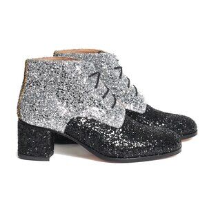 NEW L'F Shoes Ankle Lace Up Glittery Glitter Tie Medium Chunky Heel Boots Bootie